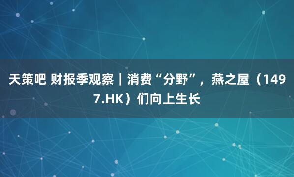 天策吧 财报季观察｜消费“分野”，燕之屋（1497.HK）们向上生长